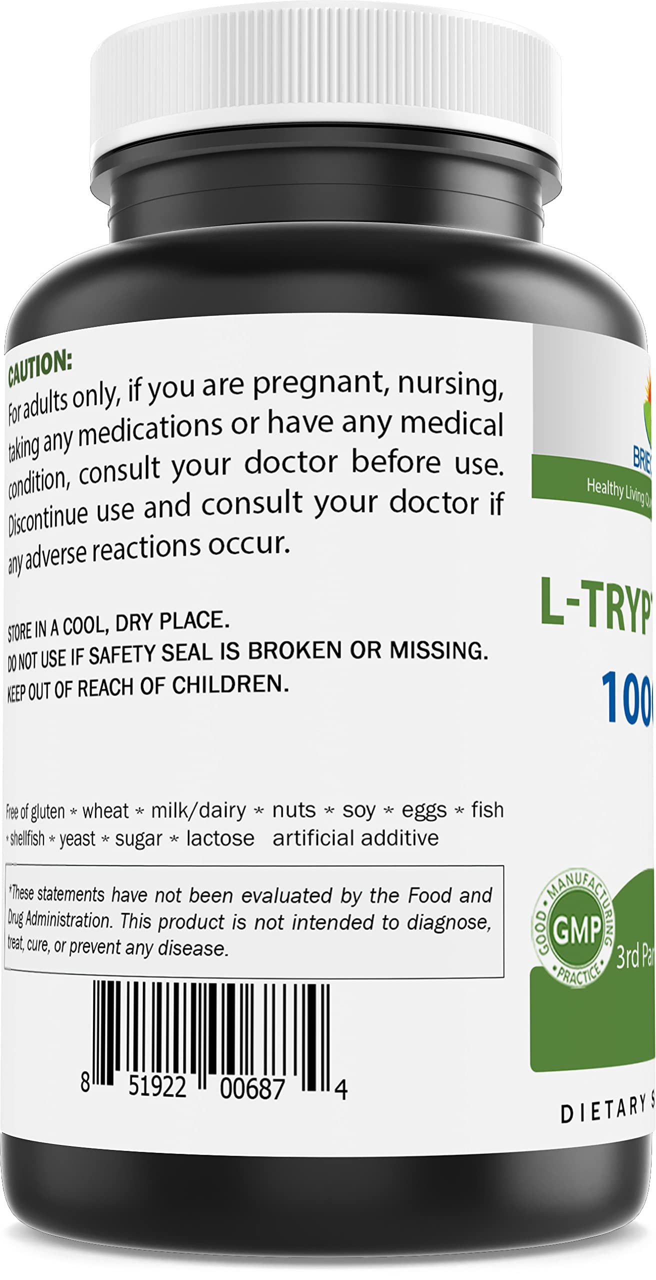 Brieofood L-Tryptophan 1000mg Capsule, 240 Count
