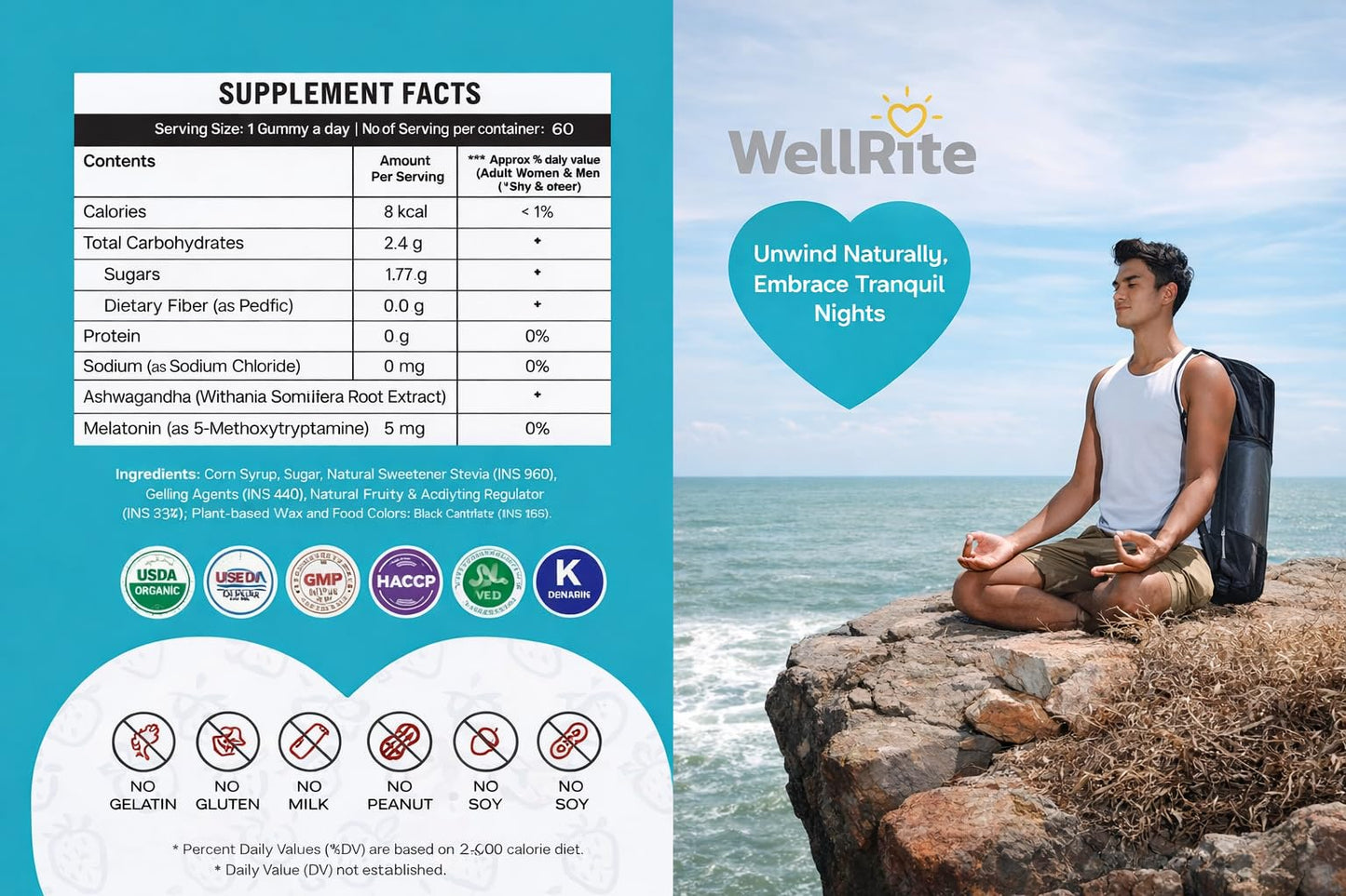 Wellrite Relax Gummy Vitamins with Ashwagandha & Melatonin, 60 Count