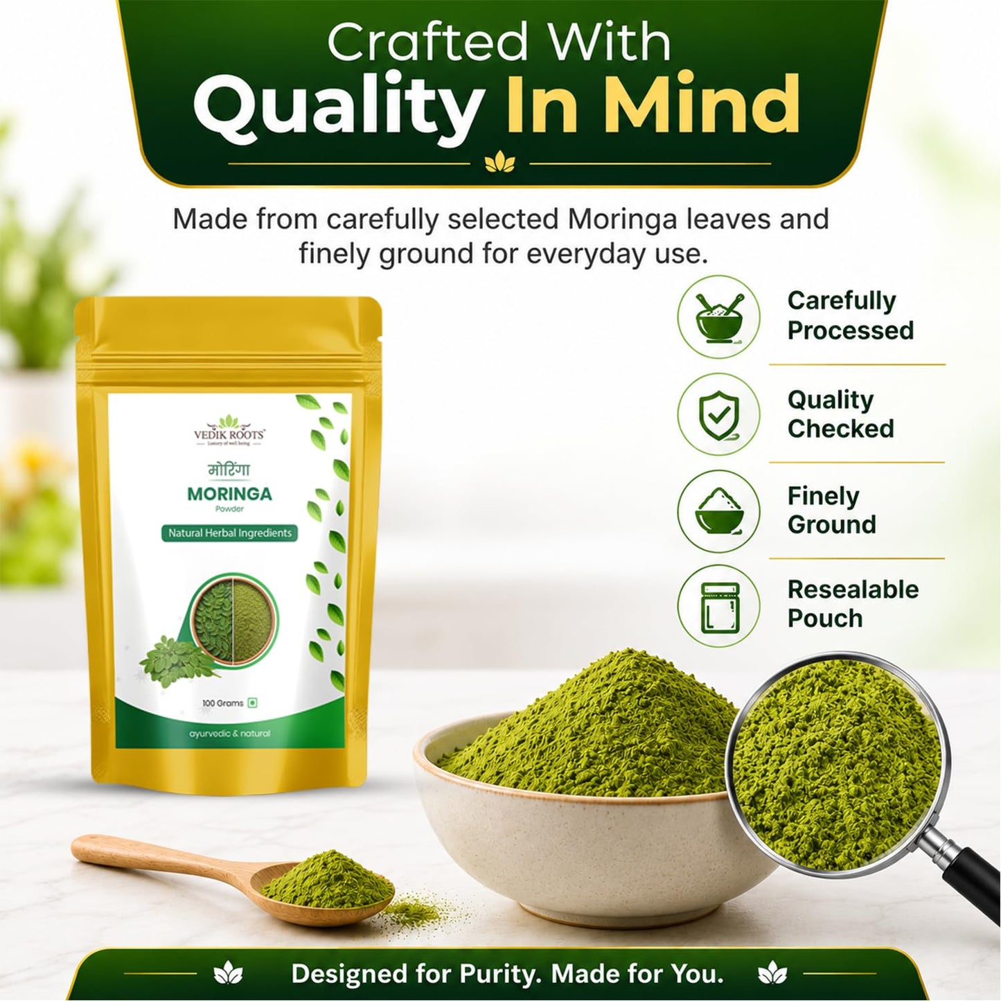 VEDIKROOTS Moringa Leaf Powder 3.53 oz