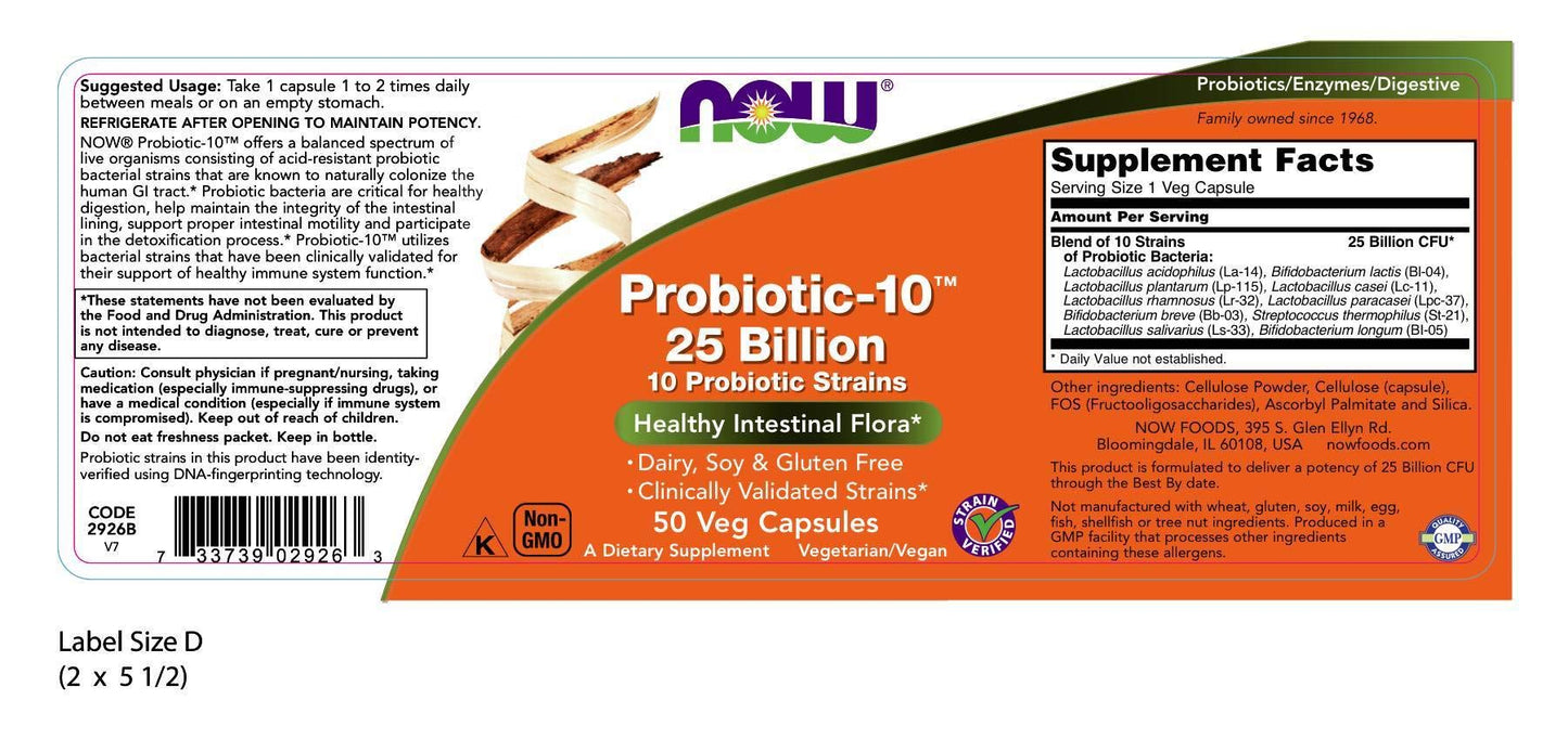 NOW Foods Probiotic-10 25 Billion Capsules, 100 Count