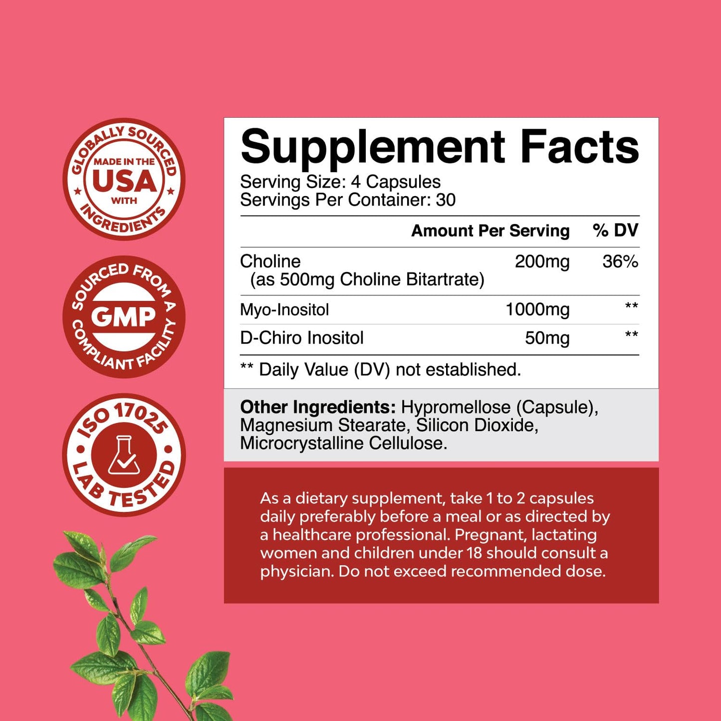 Natures Craft Myo-Inositol & D-Chiro Inositol Capsules 120 Count
