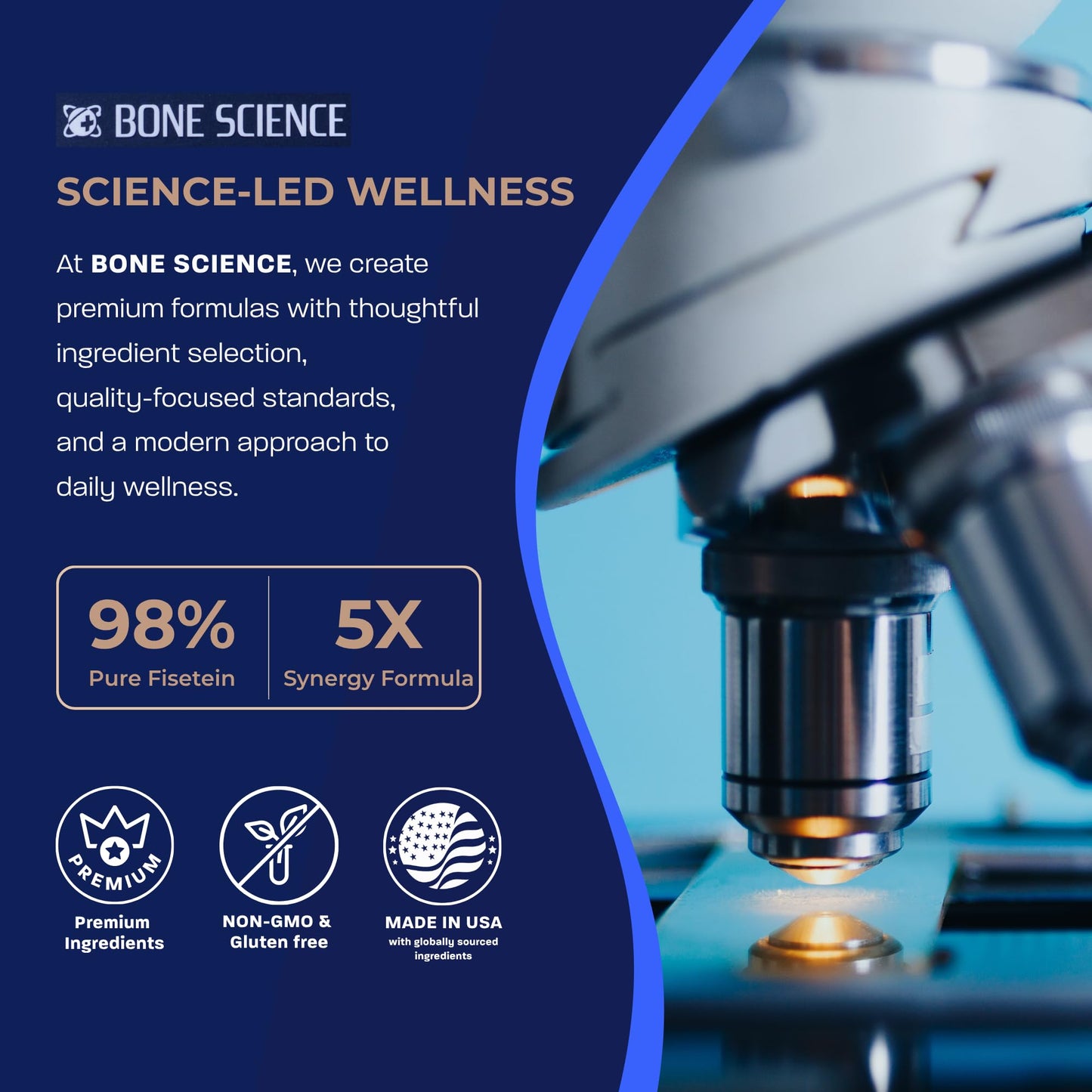 BONE SCIENCE Prime Fisetin 98% Plant-Based Flavonoid Supplement with Chamomile Extract, Trans-Pterostilbene, Phosphatidylcholine, and BioPerine 60 Capsules