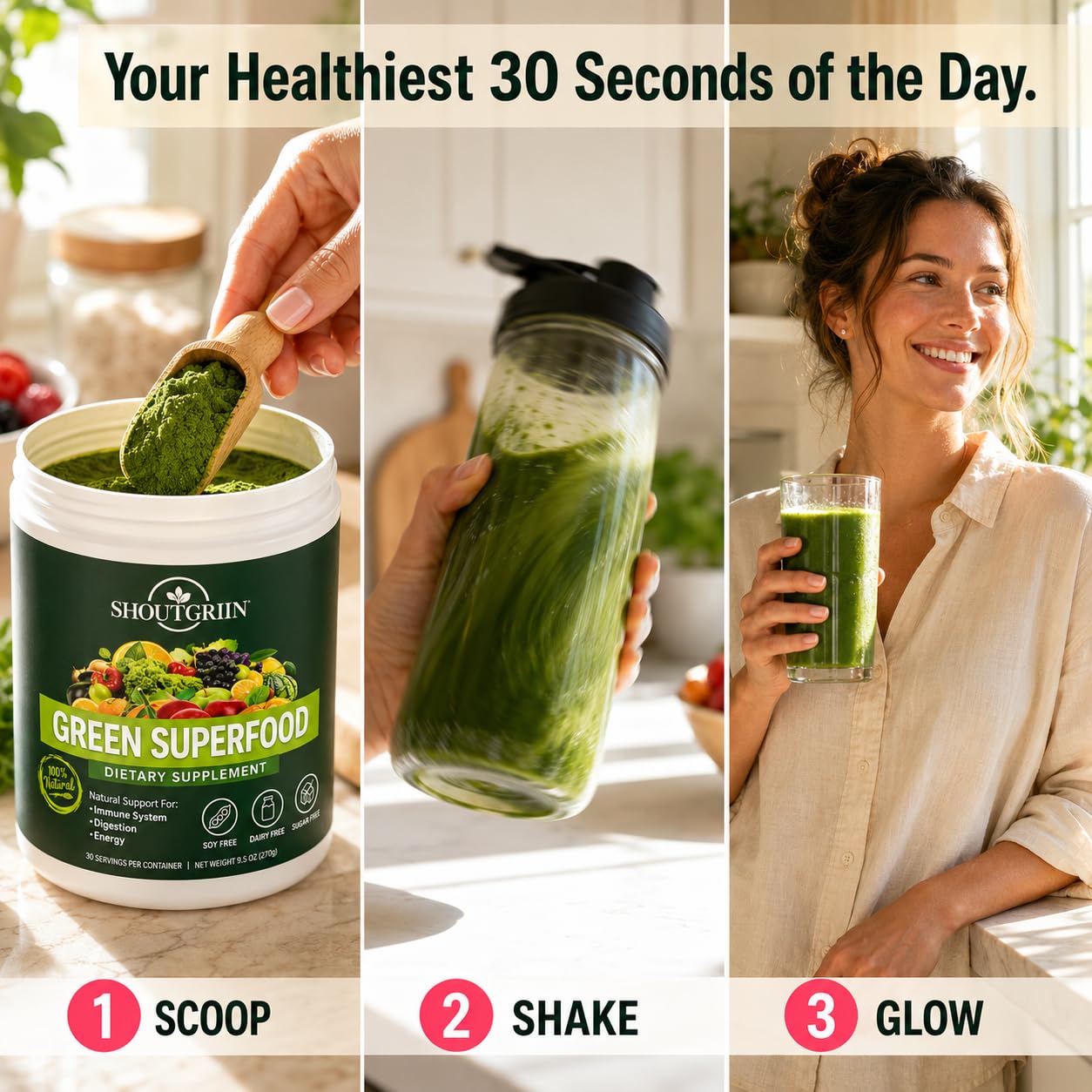 SHOUTGRIIN Green Superfood Powder 9.5 oz