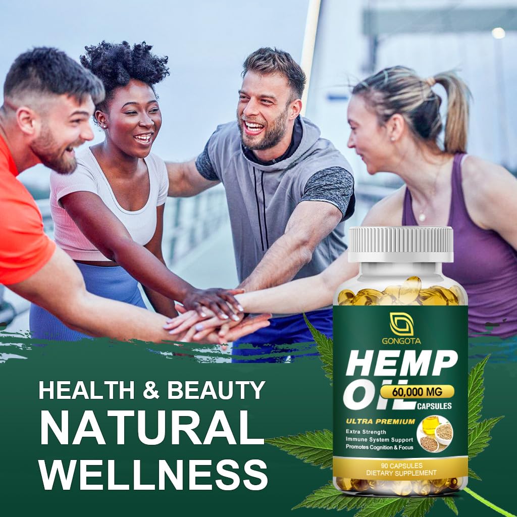 GONGOTA Hemp Oil Capsules 60,000 Max Strength, 100% Organic Hemp Oil, 180 Capsules