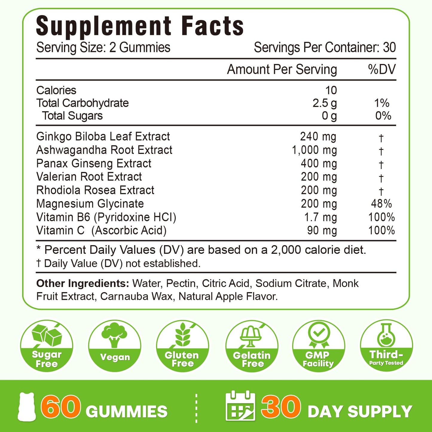 VZOXAINS Ginkgo Biloba Gummies 240mg, 60 Count