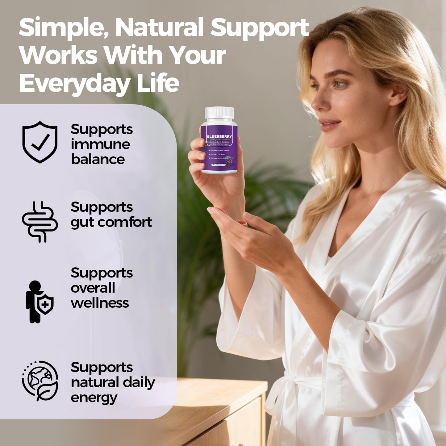 Nakiny Black Elderberry Immune & Gut Support Complex - 2-in-1 Daily Defense with Zinc, Vitamin C, D3 & Echinacea Softgels, 120 Count