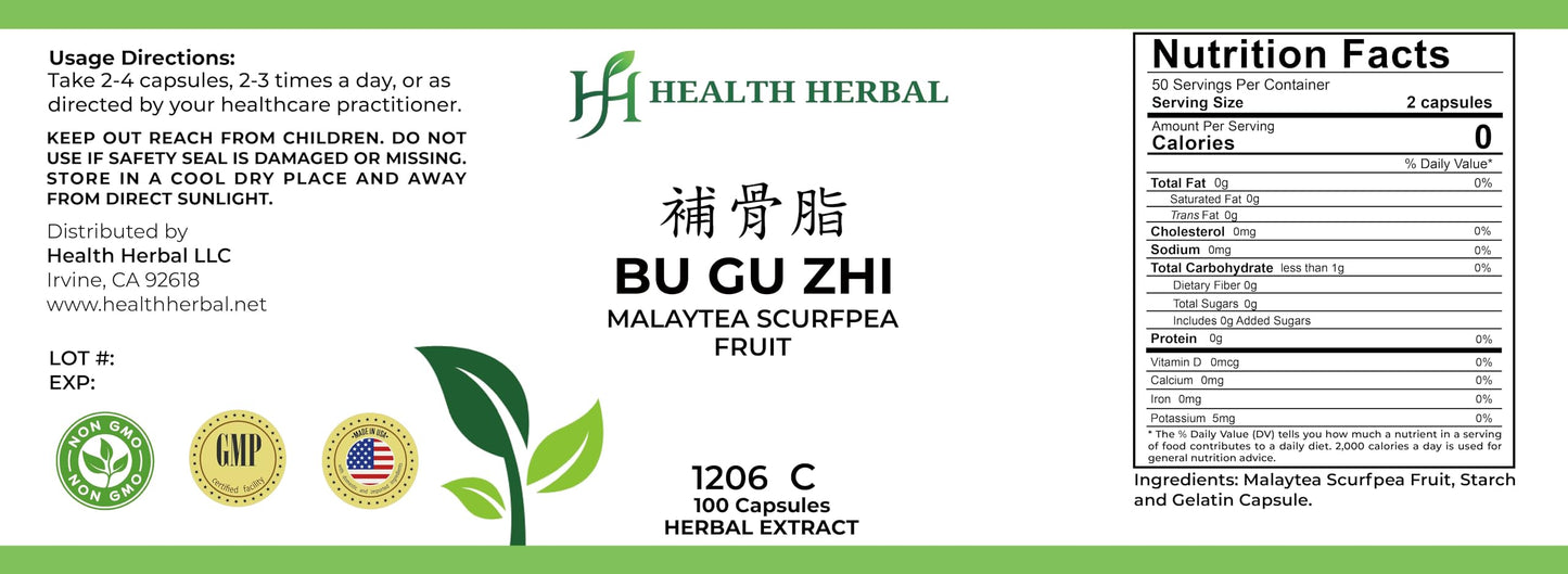 Health Herbal HH1206C Bu Gu Zhi/Malaytea Scurfpea Fruit, 100 Capsules