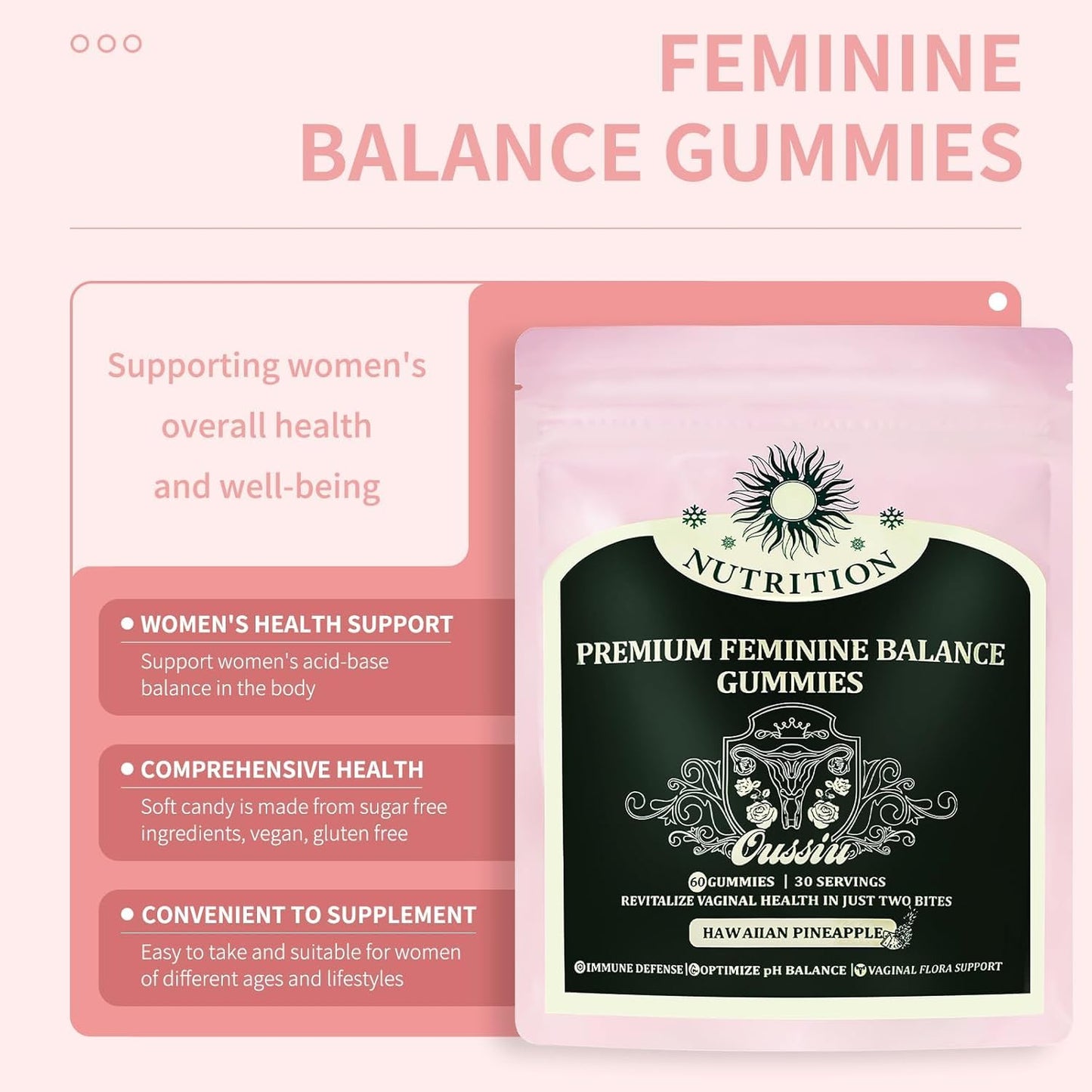 Oussiu Premium Feminine Balance Gummies, 60 Count
