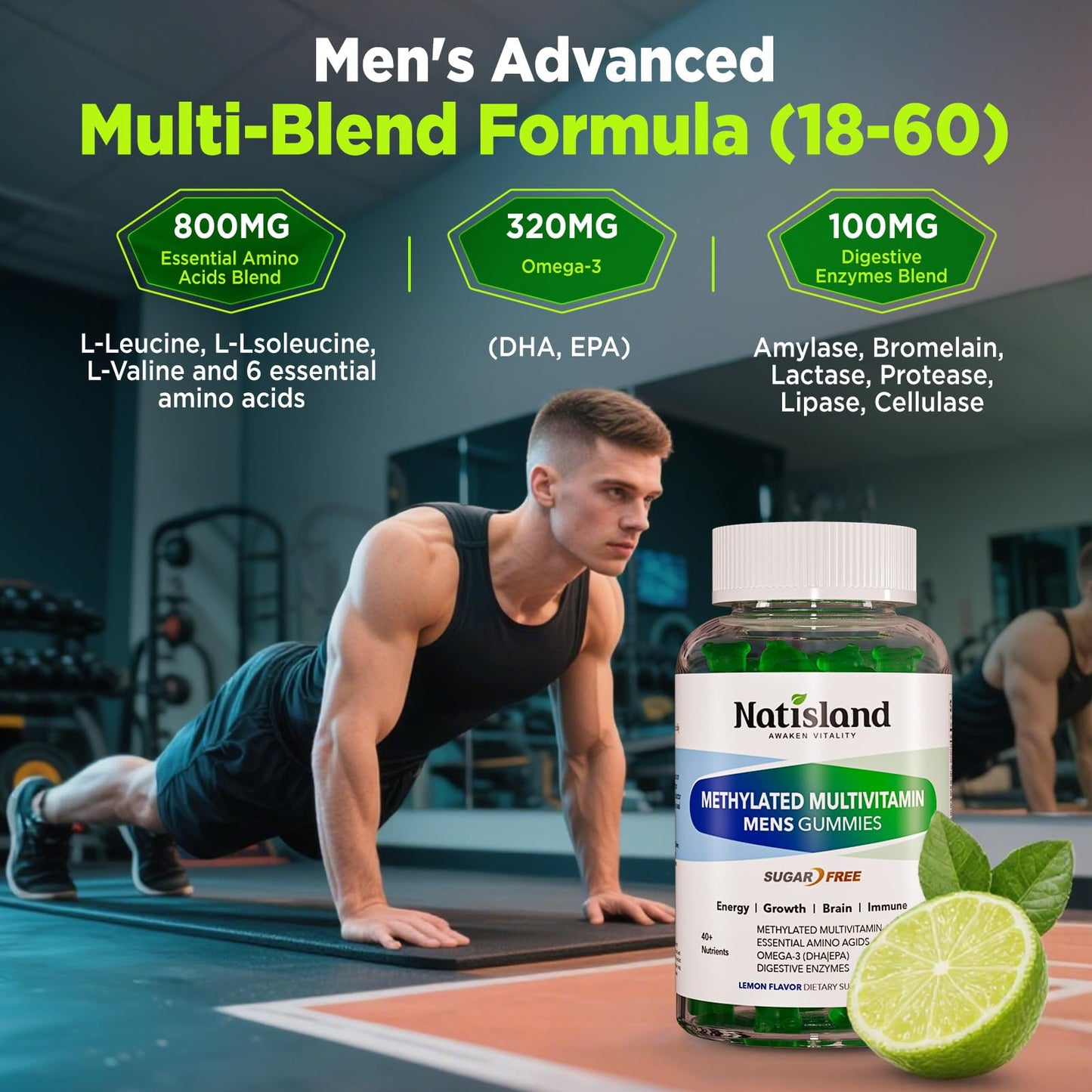 NATISLAND Methylated Multivitamin for Men Gummies 60 Count