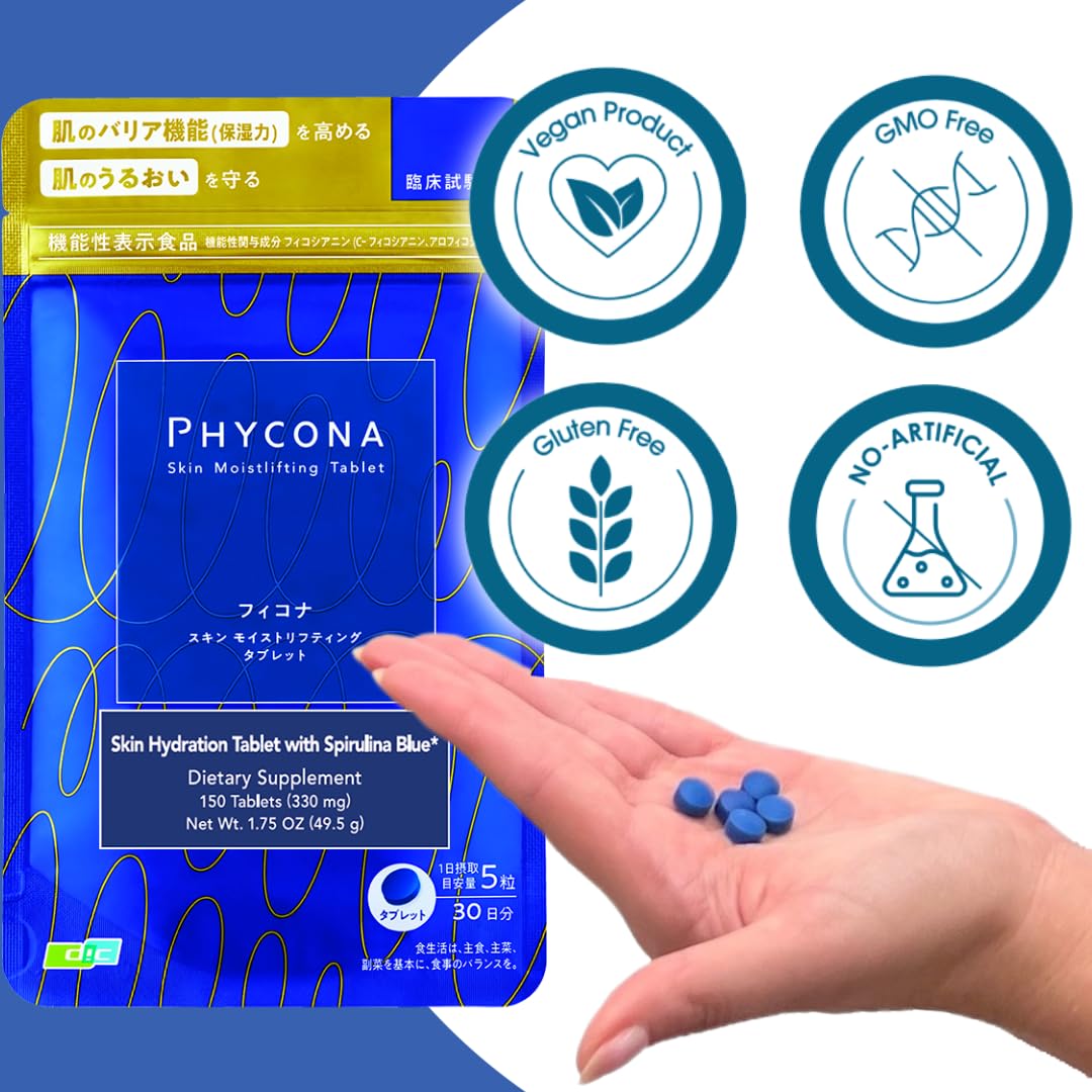 Earthrise PHYCONA Skin Hydration Tablets with Spirulina Blue, 330mg, 150 Tablets