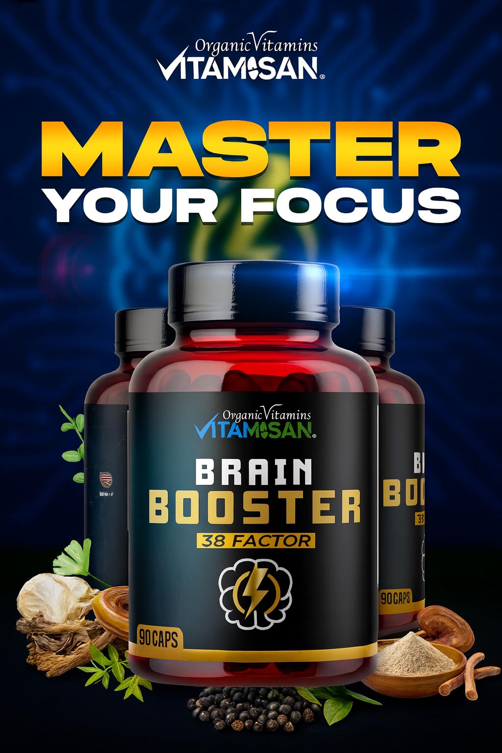VITAMISAN Brain Booster 38 Factor Capsules, 90 Count