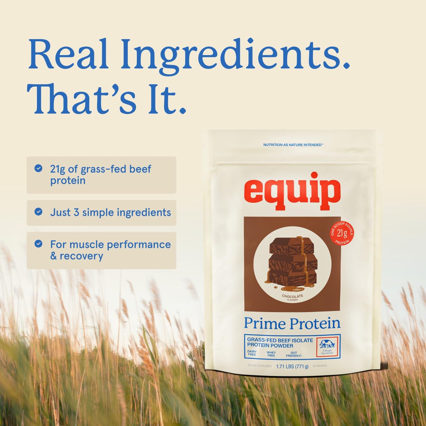 Equip Prime Grass-Fed Beef Protein Isolate Powder, 30 Servings