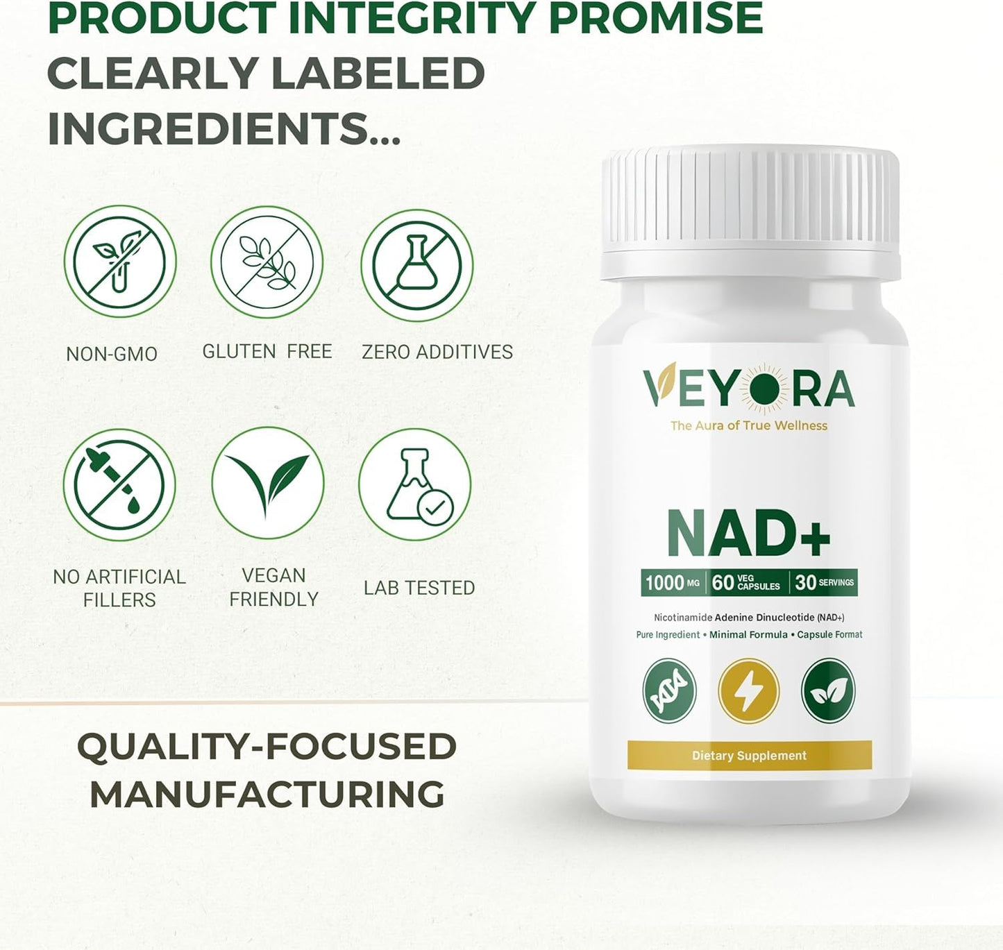 VEYORA NAD+ 1000 mg Capsules, 60 Count