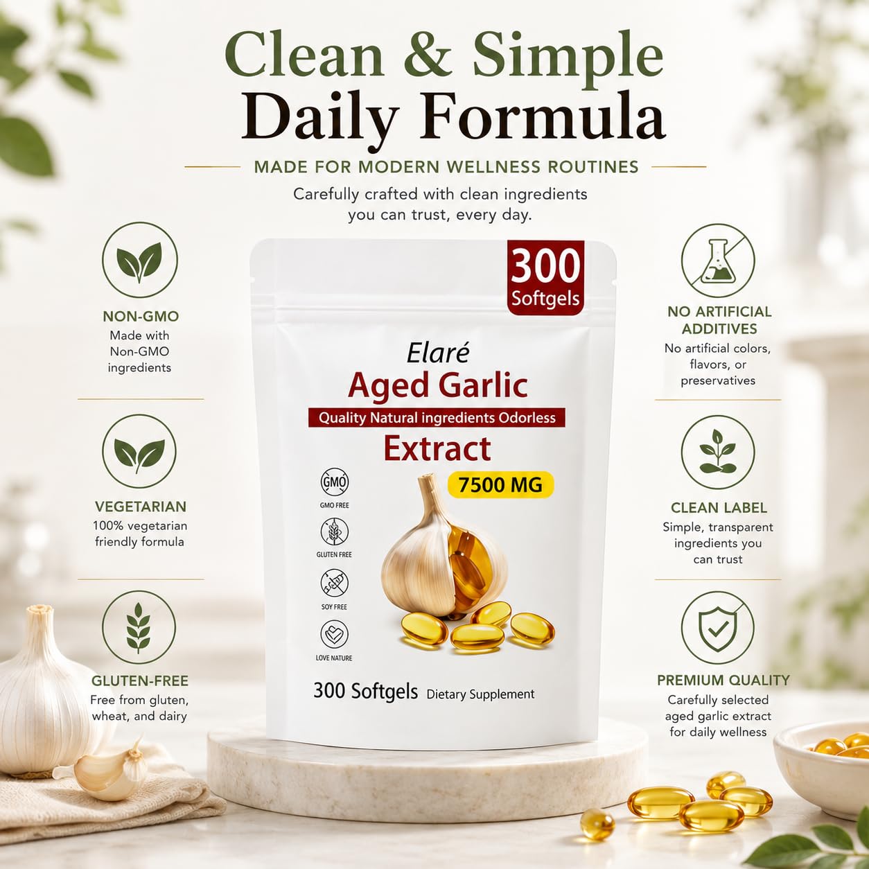 ELARE Premium Aged Garlic Extract Capsule, 1 Count