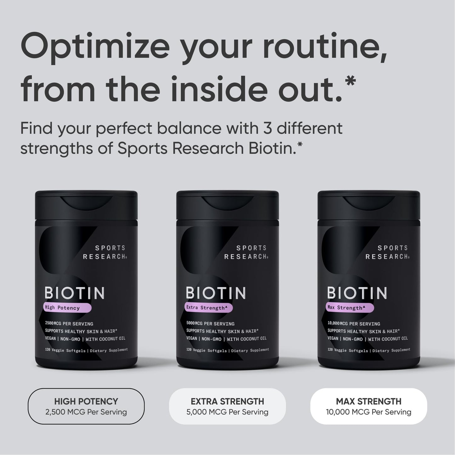 Sports Research Biotin 10,000mcg with Organic Coconut Oil Veggie Softgels 120