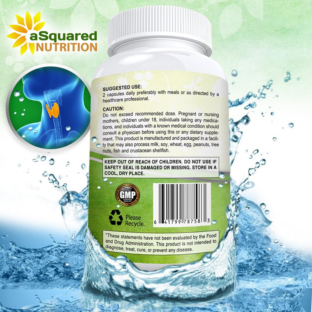 aSquared Nutrition Premium Thyroid Support Supplement with Iodine Capsule 180 Count