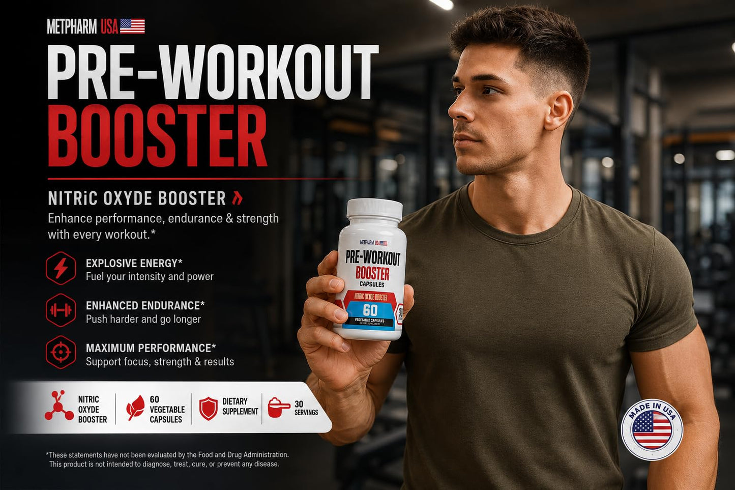 MetpharmUSA Advanced Pre-Workout Formula Booster Capsules, 60 Count