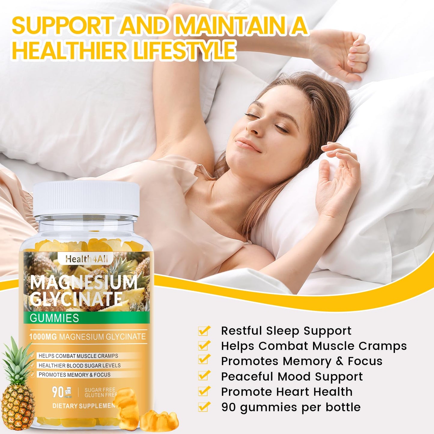 Health4All Magnesium Glycinate Gummies 1000mg, 90 Gummies