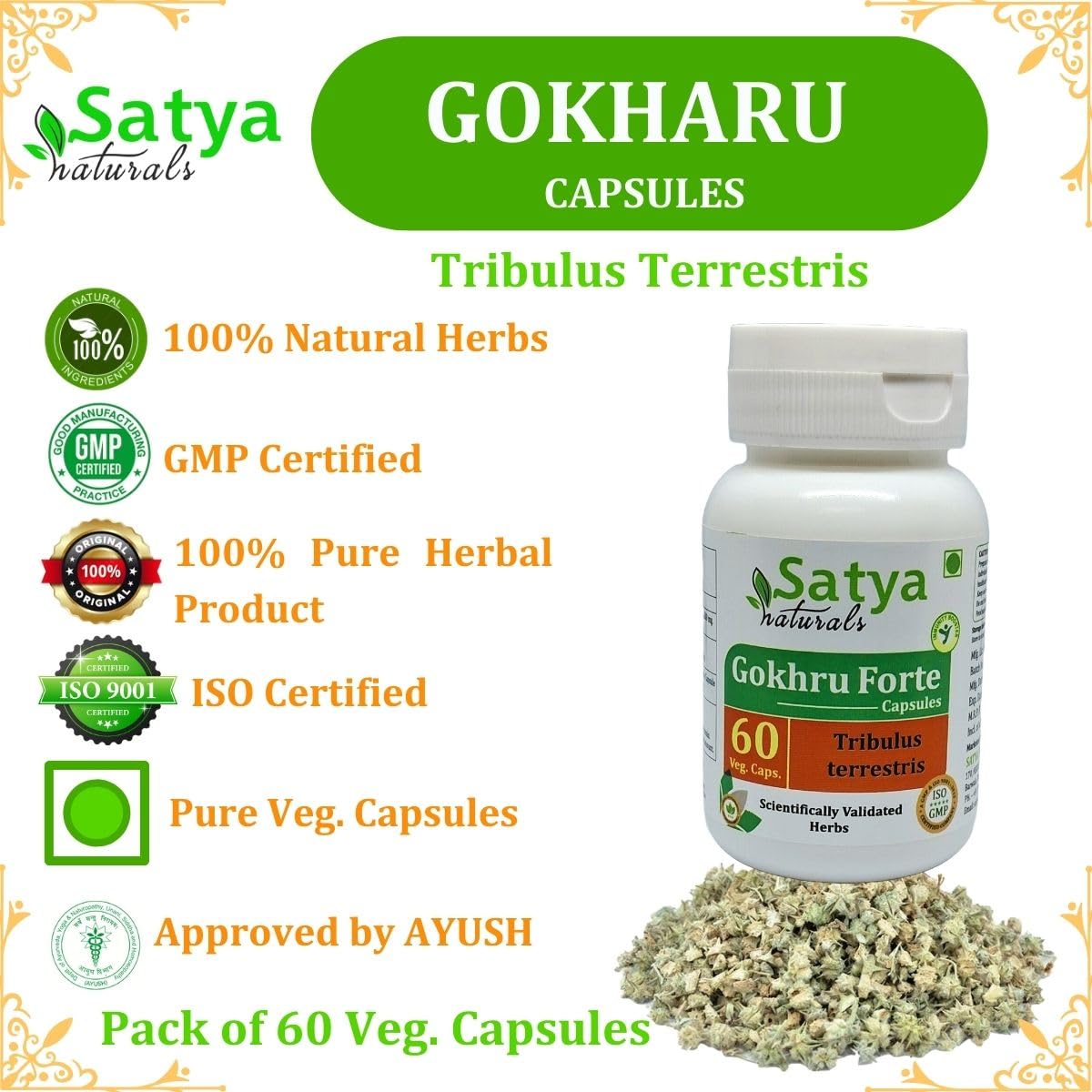 Satya Naturals Gokhru Forte 500 mg Capsules, 60 Count