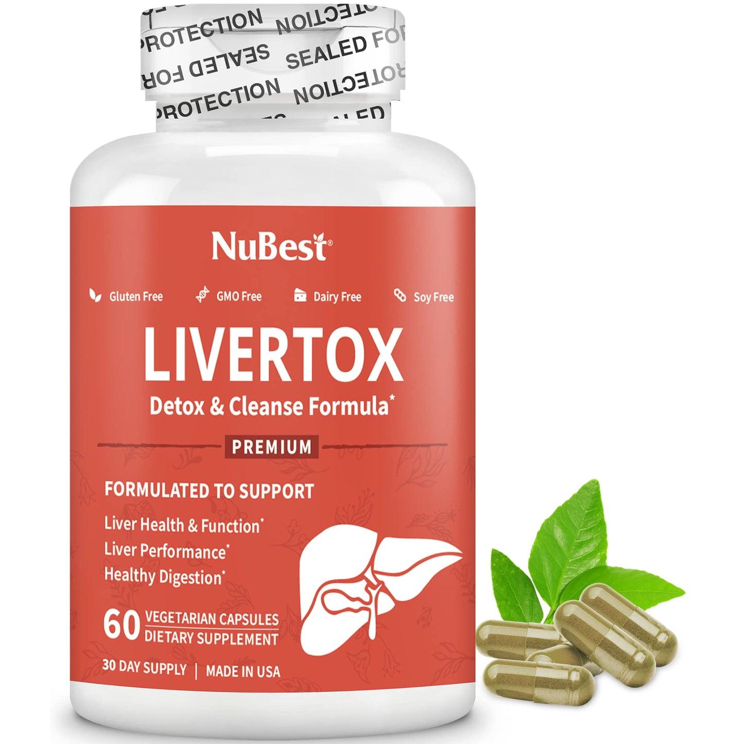 NuBest LiverTox Advanced Liver Detox & Cleanse Formula Herbal Liver Support with Milk Thistle, Turmeric, Artichoke, Dandelion, Beet & Zinc 60 Capsules