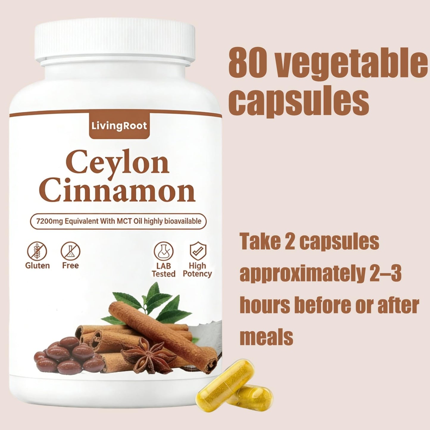 LivingRoot Ceylon Cinnamon with Berberine, Chromium & Turmeric Highly Bioavailable Herbal Extract Softgel 1 Count