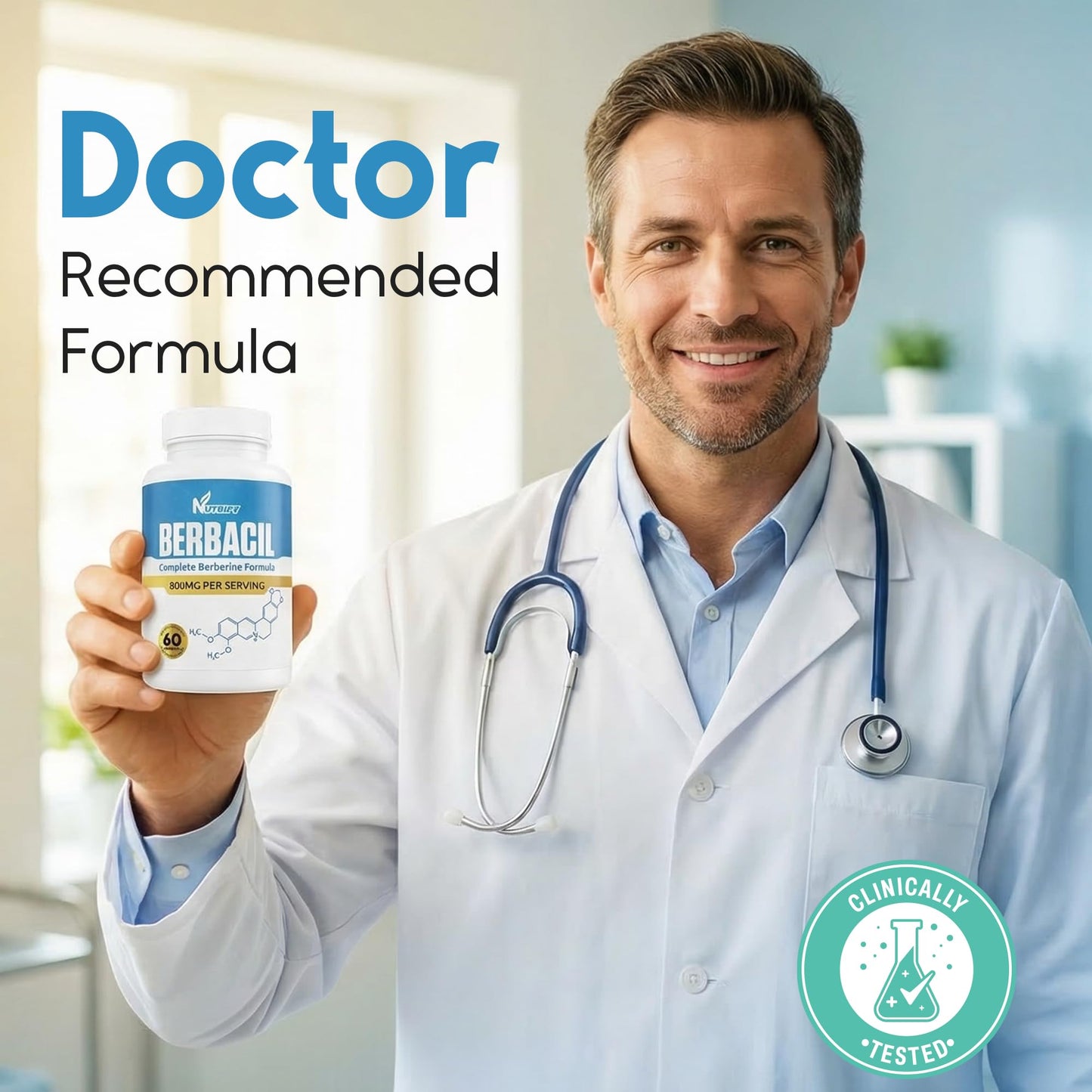 Generic Berbacil Berberine Supplement with Complete Berberine Formula Capsule, 62 Count