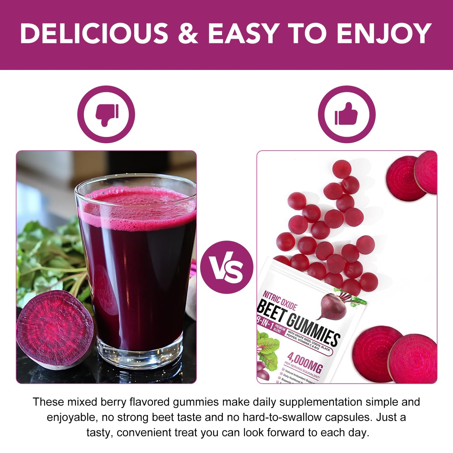 DLOMFVFQ Beet Root Gummies with Beetroot Powder, CoQ10, B Vitamins & Grapeseed Extract for Blood Pressure Support, Blood Flow & Energy, Heart Health, Promoting Nitric Oxide, 90 Soft Chews