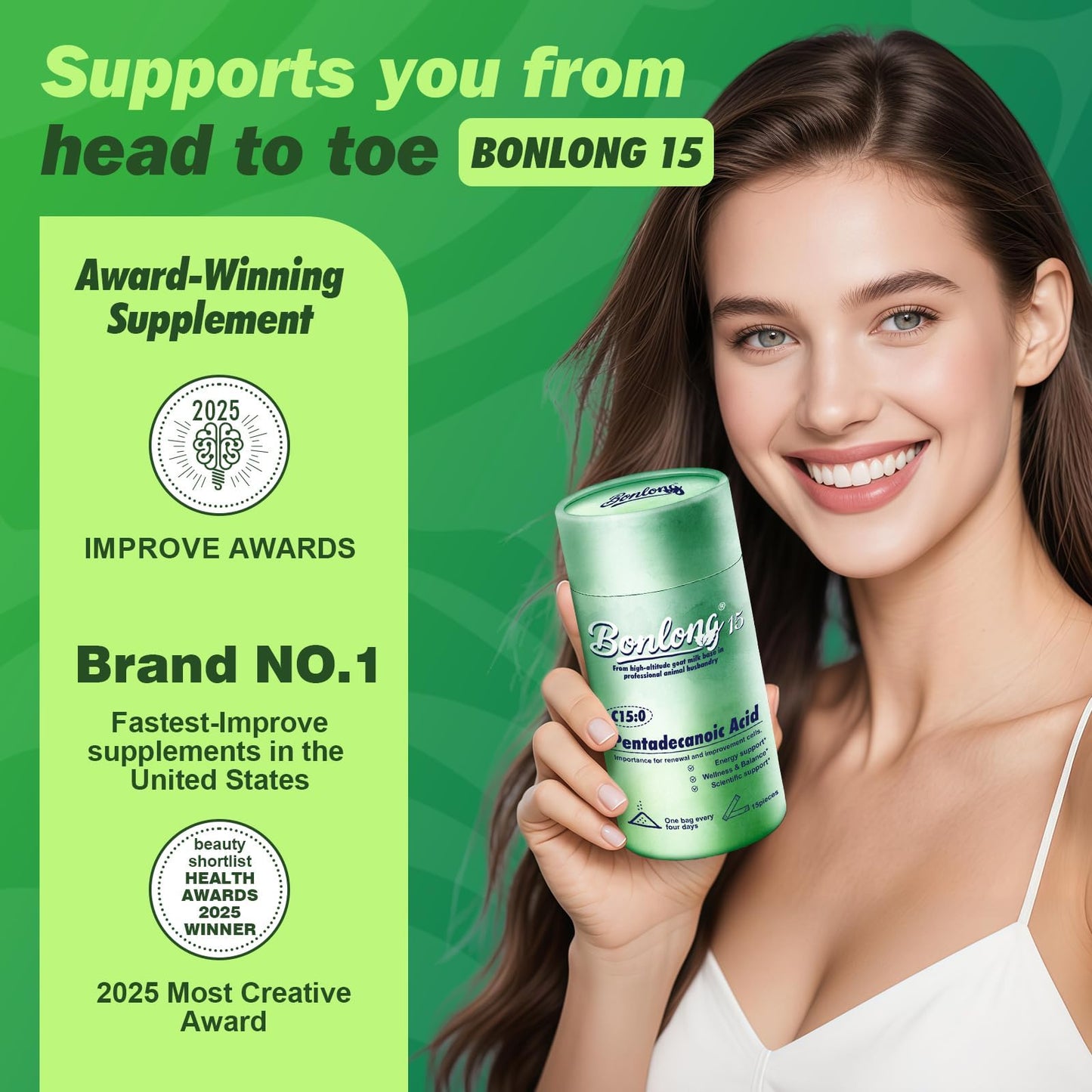 BONLONG Pentadecanoic Acid C15:0 Supplement Powder, 15 Count