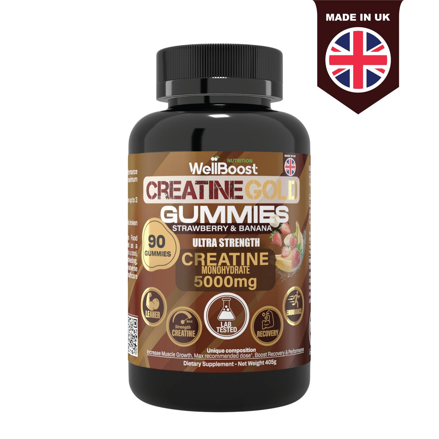 WellBoost Creatine Gold 5000mg Creatine Monohydrate Gummies 90 Count