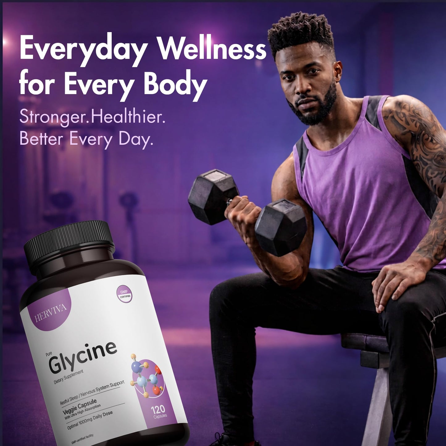 HERVIVA Glycine Supplement Capsule 120 Count