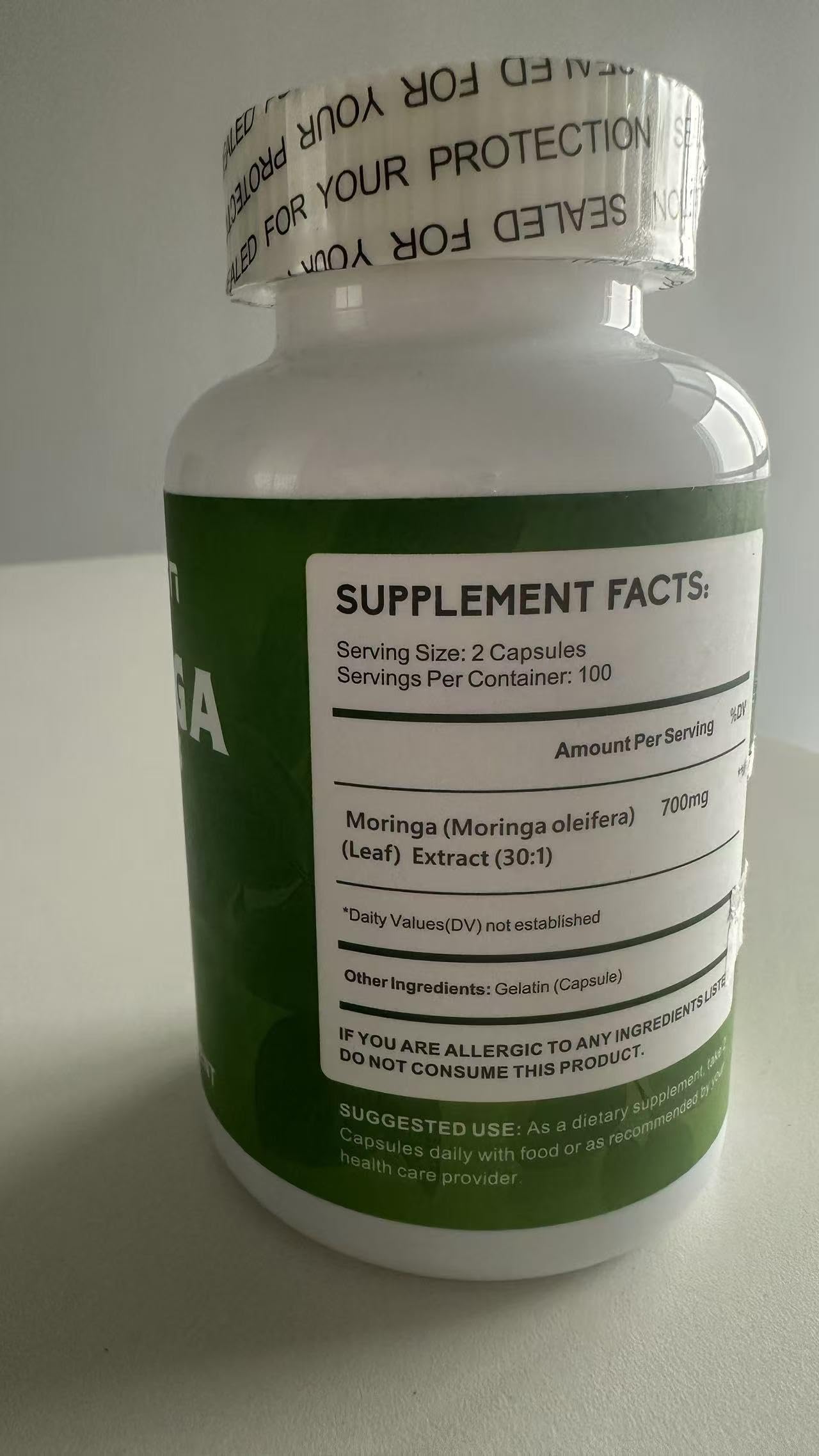 Zhibenon Moringa Oleifera Extract 700mg per Serving Capsule, 200 Count