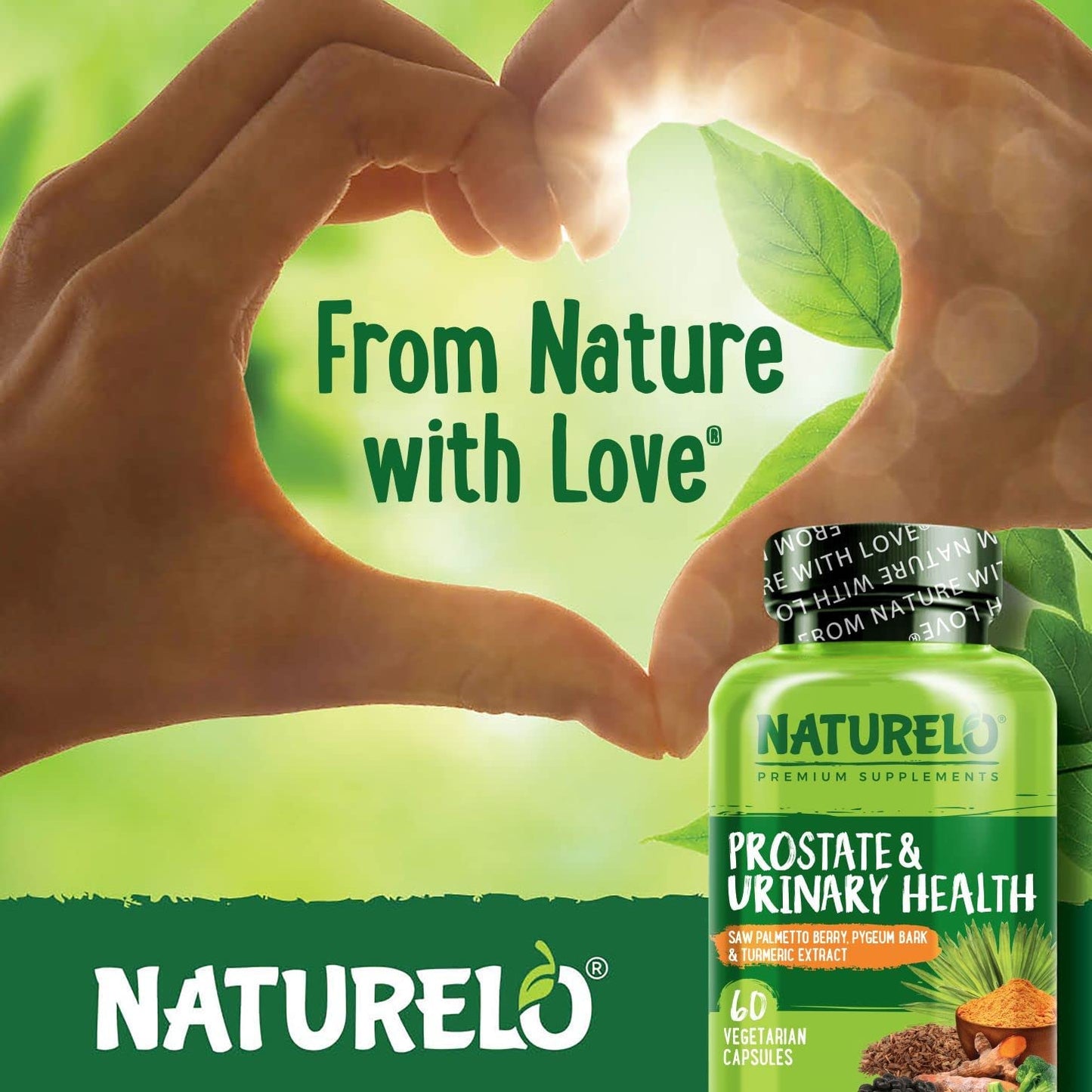 NATURELO Prostate & Urinary Health Comprehensive Formula with Saw Palmetto, Pygeum, Turmeric, Plant Sterols, Broccoli and Lycopene, 60 Vegetarian Capsules