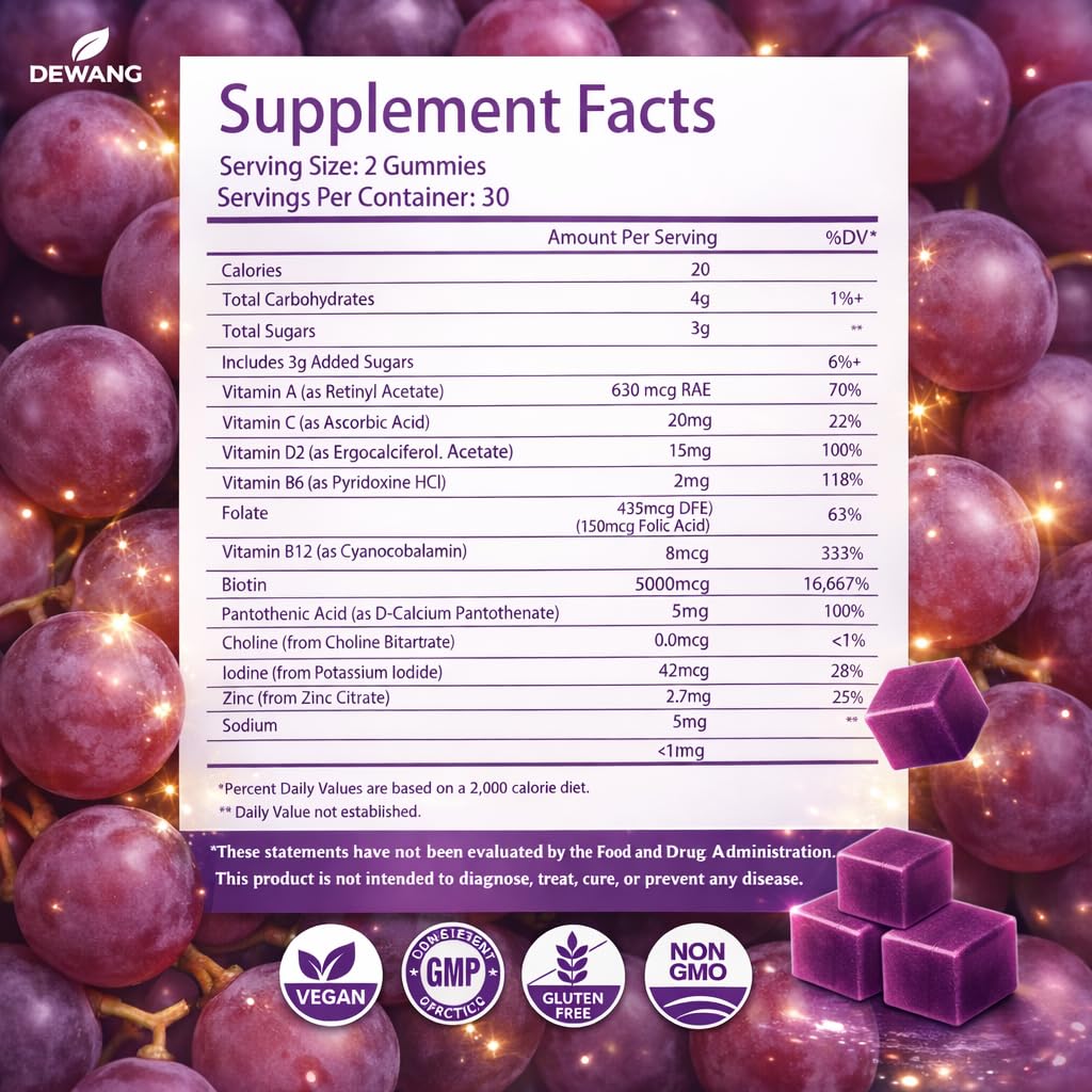 DEWANG Biotin Gummies 5000mcg, 60 Count