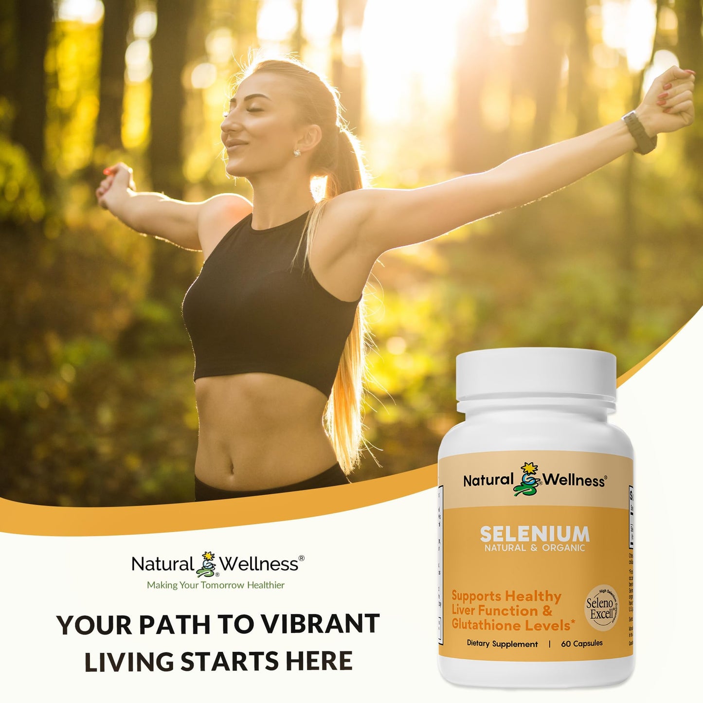 Natural Wellness Organic Selenium 200 mcg High Absorption SelenoExcell Selenium Supplement, 60 Capsules