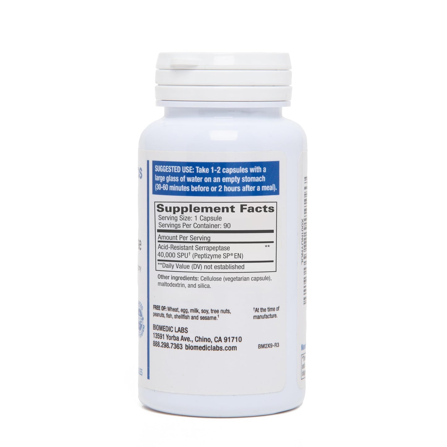 Biomedic Labs RX Serra-RX Serrapeptase 40,000 SPU Acid-Resistant Proteolytic Systemic Enzyme 90 Capsules
