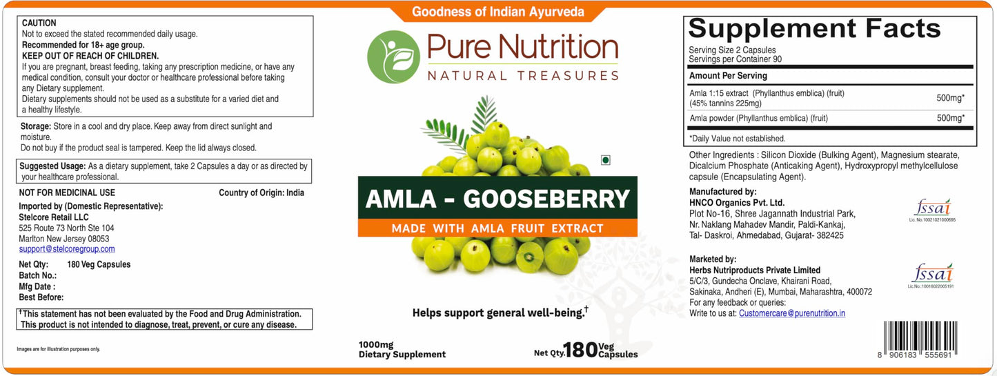 PURE NUTRITION NATURAL TREASURES Amla Capsules, 180 Count
