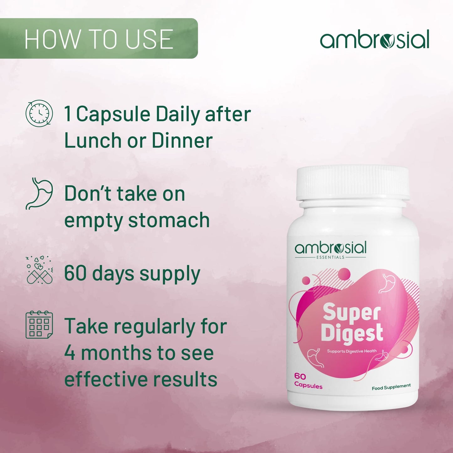 AMBROSIAL Super Digest Digestive Enzymes Supplement, 120 Capsules