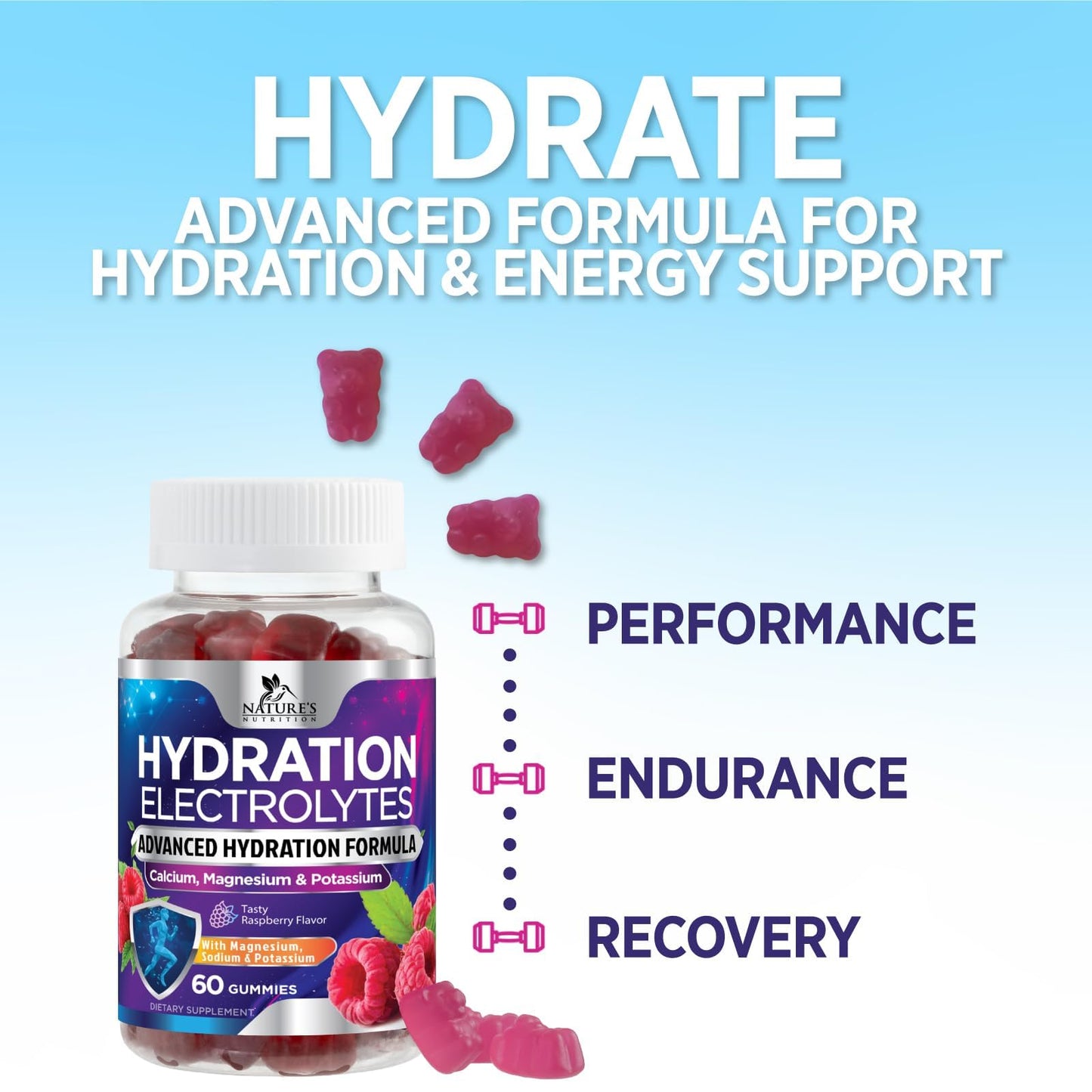 Nature's Nutrition Hydration Electrolyte Gummies 60 Count