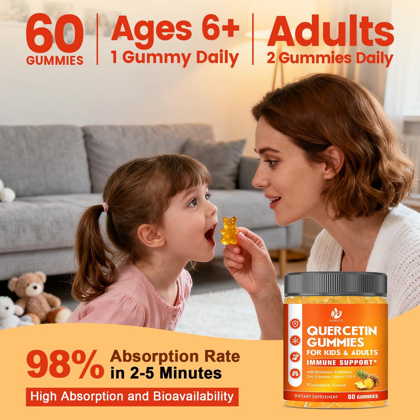 JIANKYTZ Quercetin with Bromelain Gummies 120 Count
