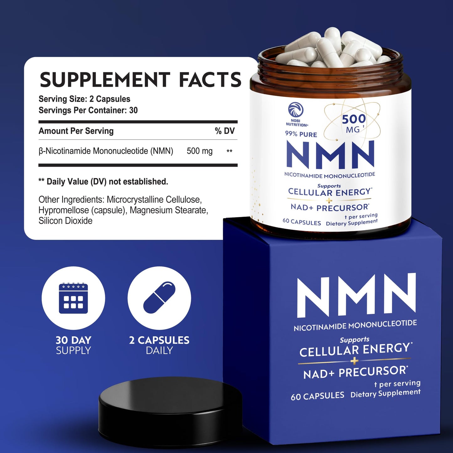 Nobi Nutrition NMN Supplement 500mg 60 Capsules
