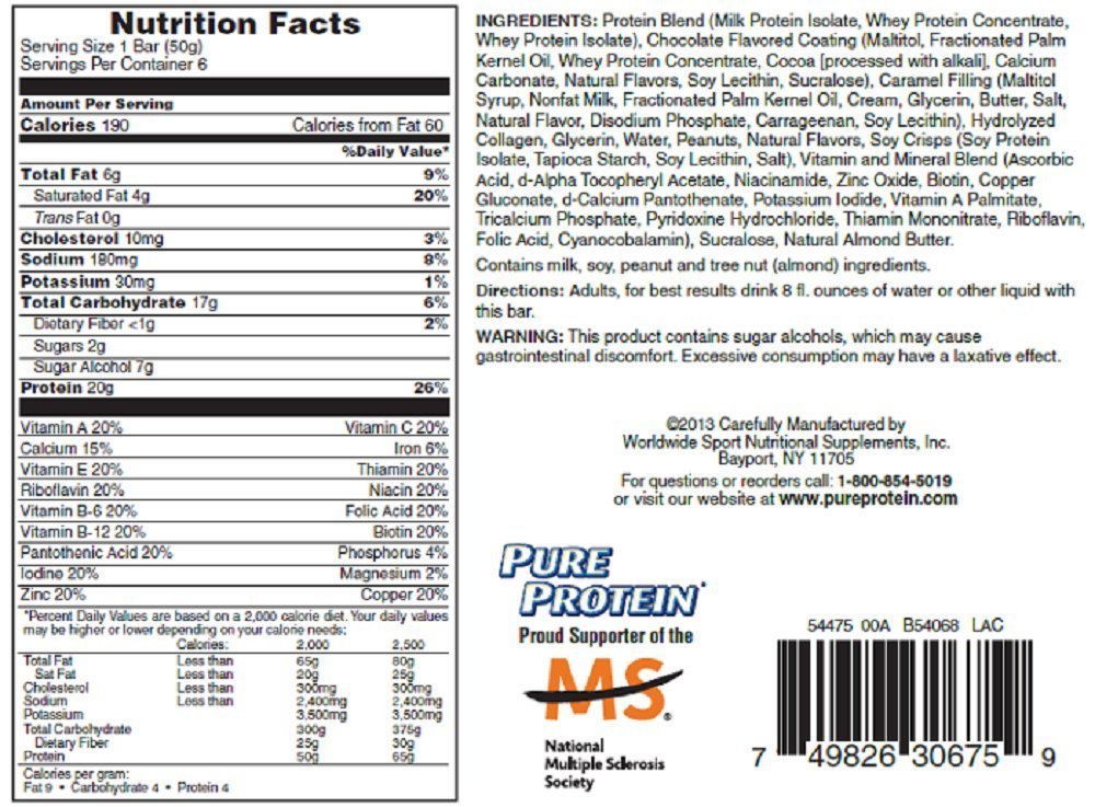 Pure Protein Chocolate Peanut Caramel Bar Powder, 6 Count