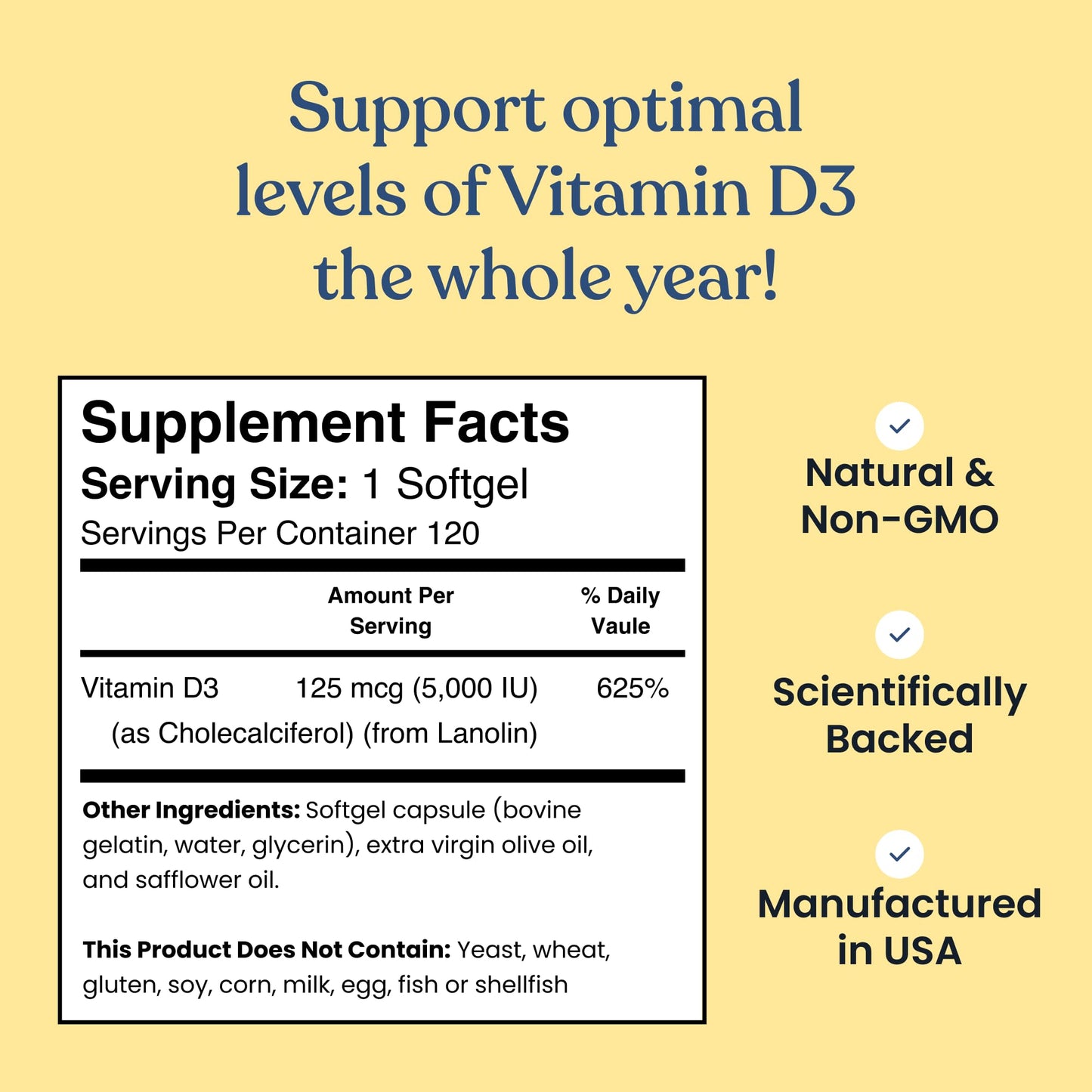 Better Way Health Vitamin D3 5000 IU Softgel 120 Softgels
