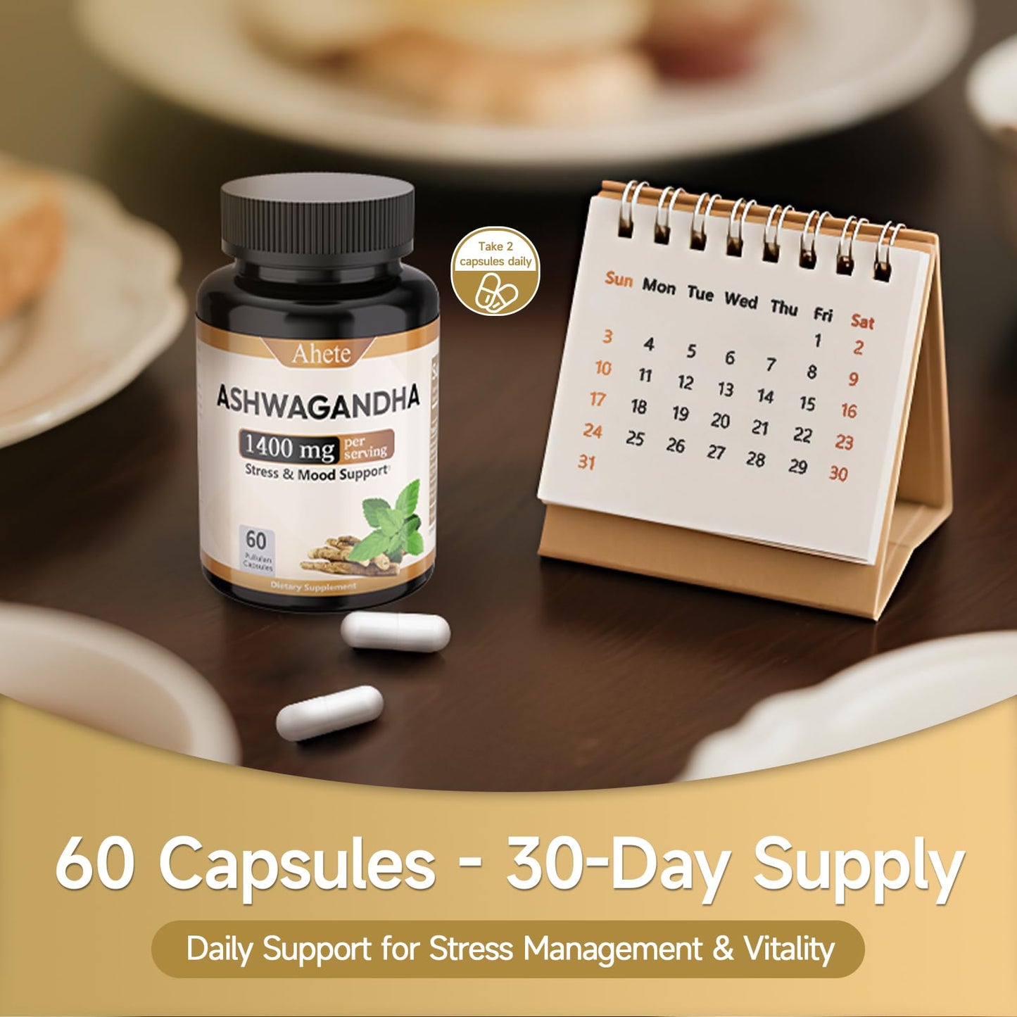 Ahete Ashwagandha Supplement Capsule, 60 Capsules