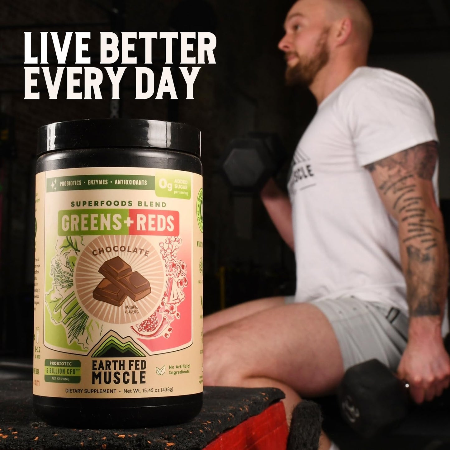 Earth Fed Muscle Greens and Reds Superfoods Blend Chocolate Powder 15.45 Ounce