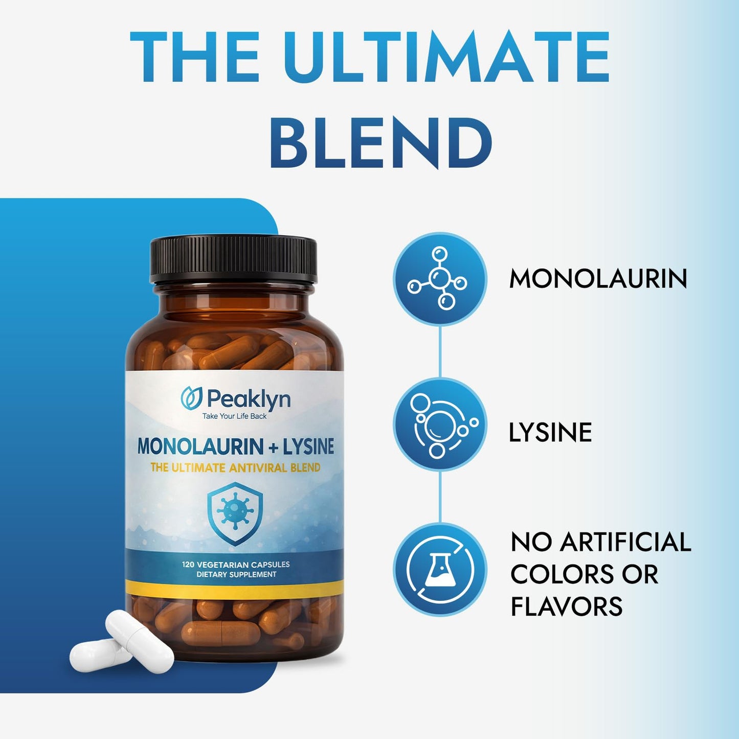 AuraNaturals Peaklyn Monolaurin Lysine Capsule, 120 Capsules