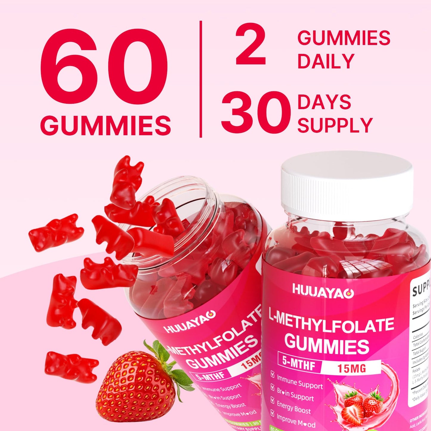 HUUAYAO L-Methylfolate 15 mg Gummies, 60 Count
