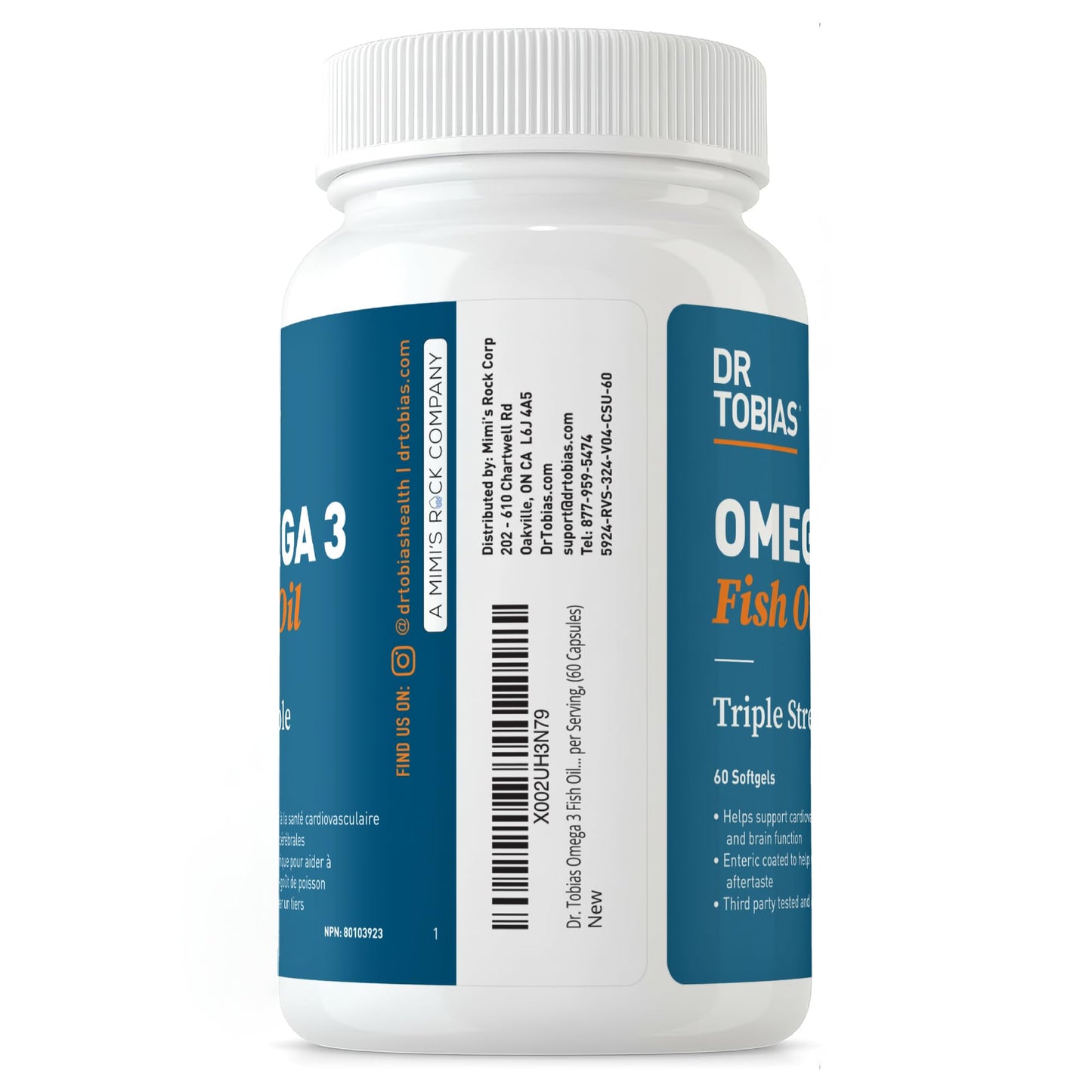 Dr. Tobias Omega 3 Fish Oil 2000mg Triple Strength with 800mg EPA 600mg DHA Per Serving Softgels 60 Count