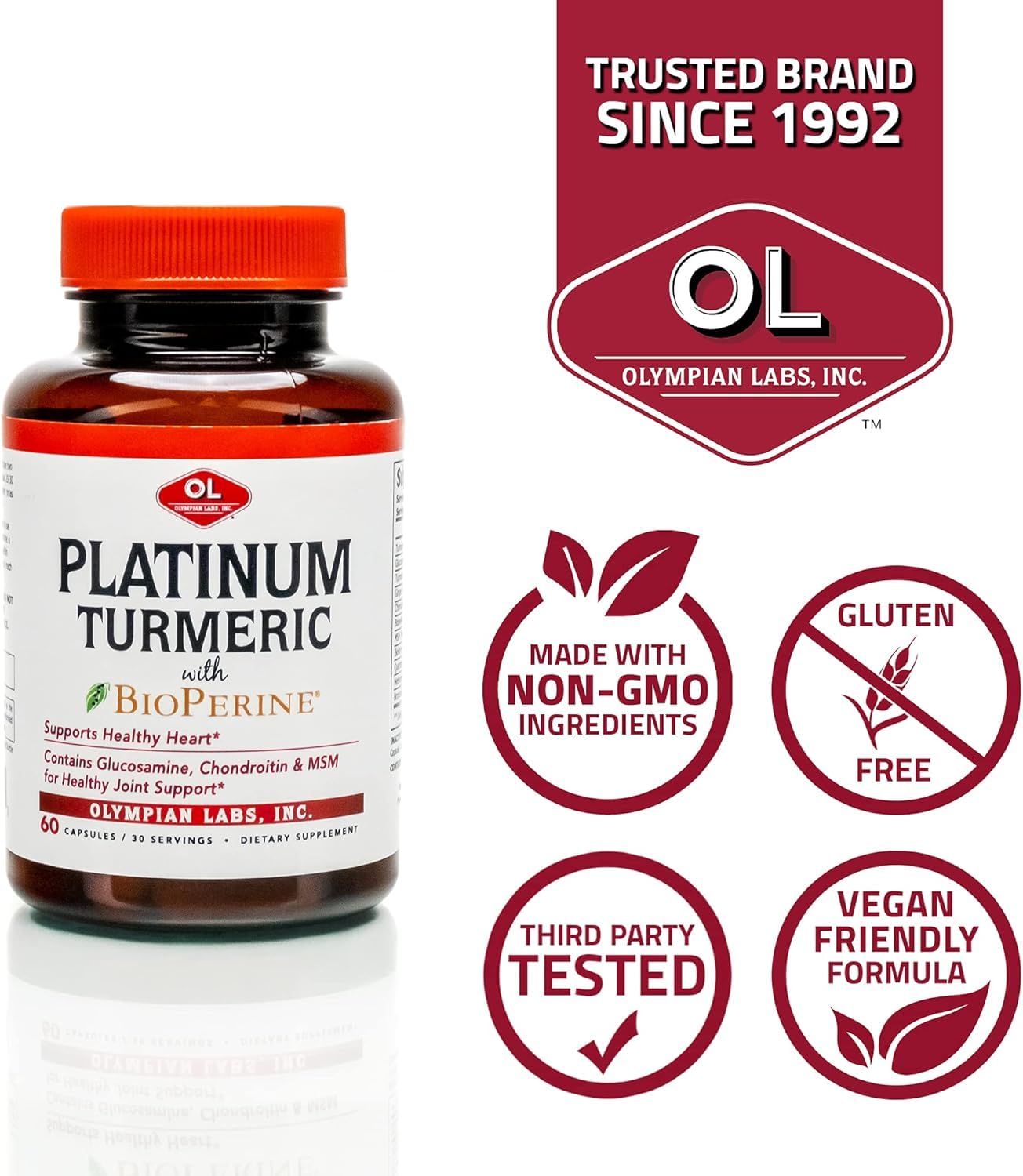 Olympian Labs Platinum Turmeric Formulated with Glucosamine, Chondroitin, MSM & BioPerine for Maximum Joint Health, 60 Capsules