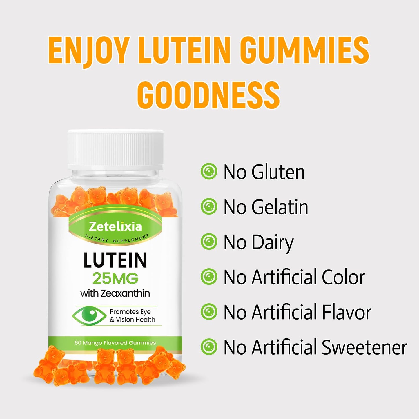 Zetelixia Lutein 25mg Gummies, 60 Count