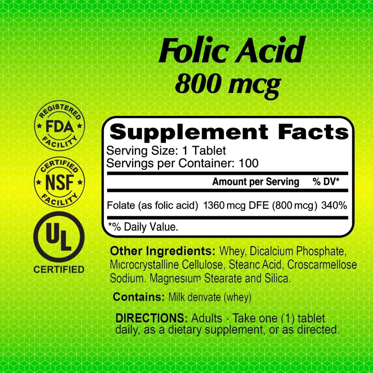 ALFA VITAMINS Folic Acid 800 mcg Prenatal Capsule, 100 Count